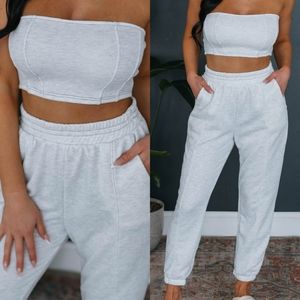 . Feel The Need Heather Grey Zip Crop Top & Joggers 2 Piece Set